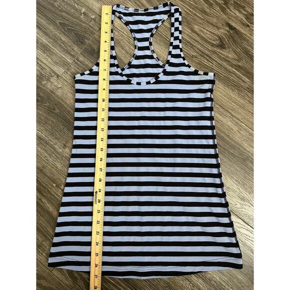Lululemon Cool Racerback Tank Top Womens Black Blue Stripe Activewear Stretch - Picture 2 of 5